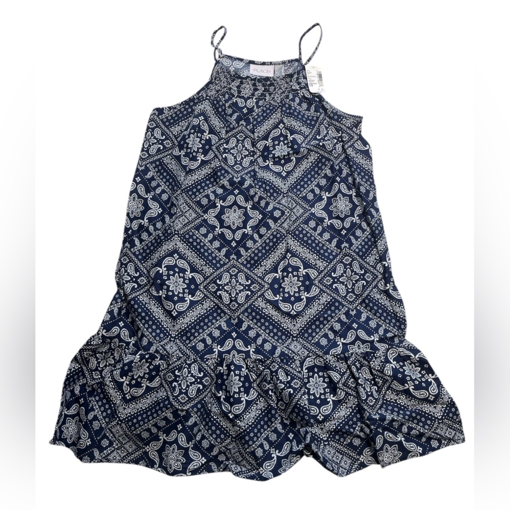 The Children’s Place Blue Bandana Ruffle Dress Girls Size Large NWT - Picture 3 of 9
